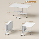 Mesa de Comedor Plegable con Ruedas para 4-6 Personas 120 cm, Ruedas con Frenos, 2 Abatibles, Estilo Industrial, Blanco