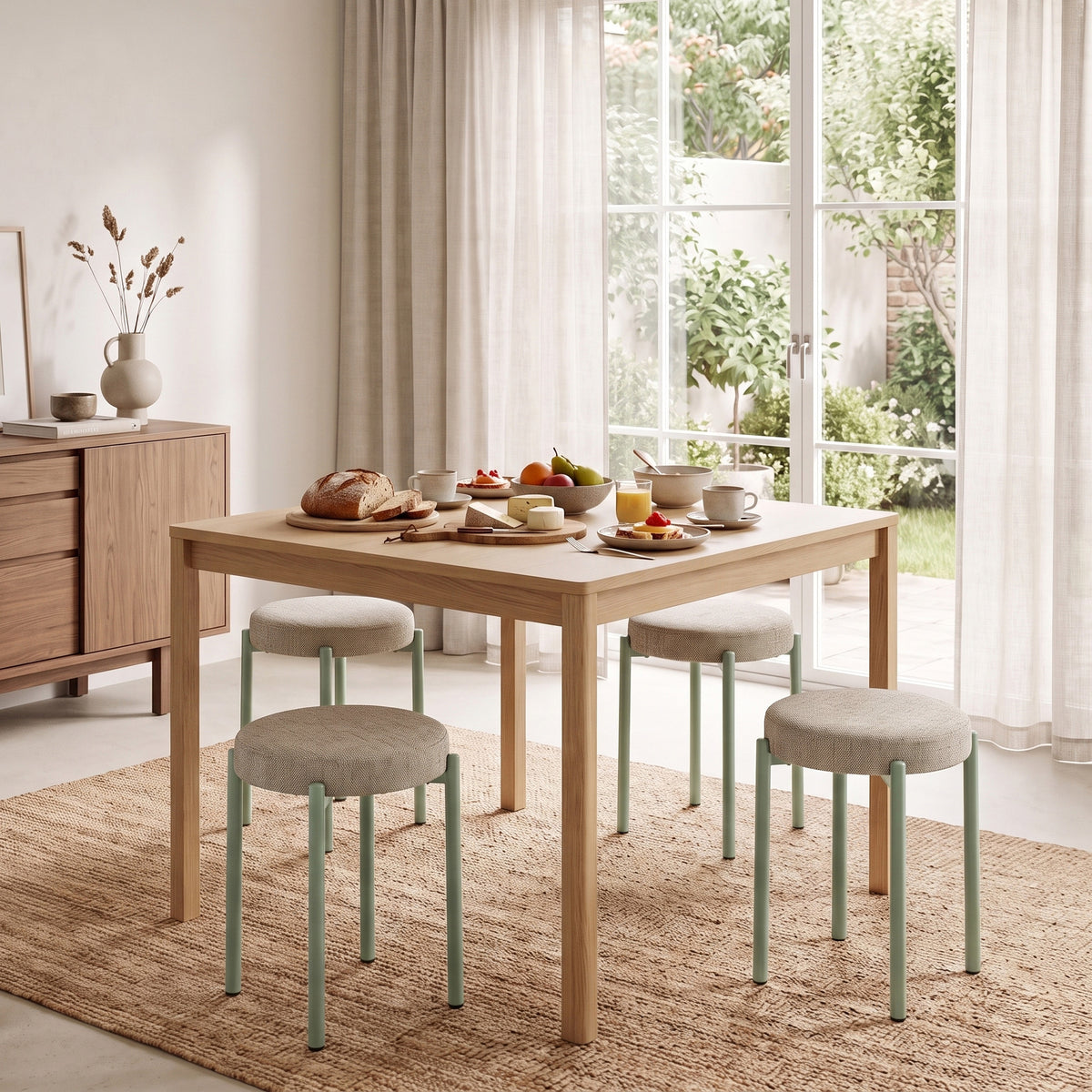 Lot de 4 Tabourets Empilables Ronds avec Assise Rembourrée, sans Dossier, Gain de Place, 45 x 45 x 47,5 cm, Marron Cair