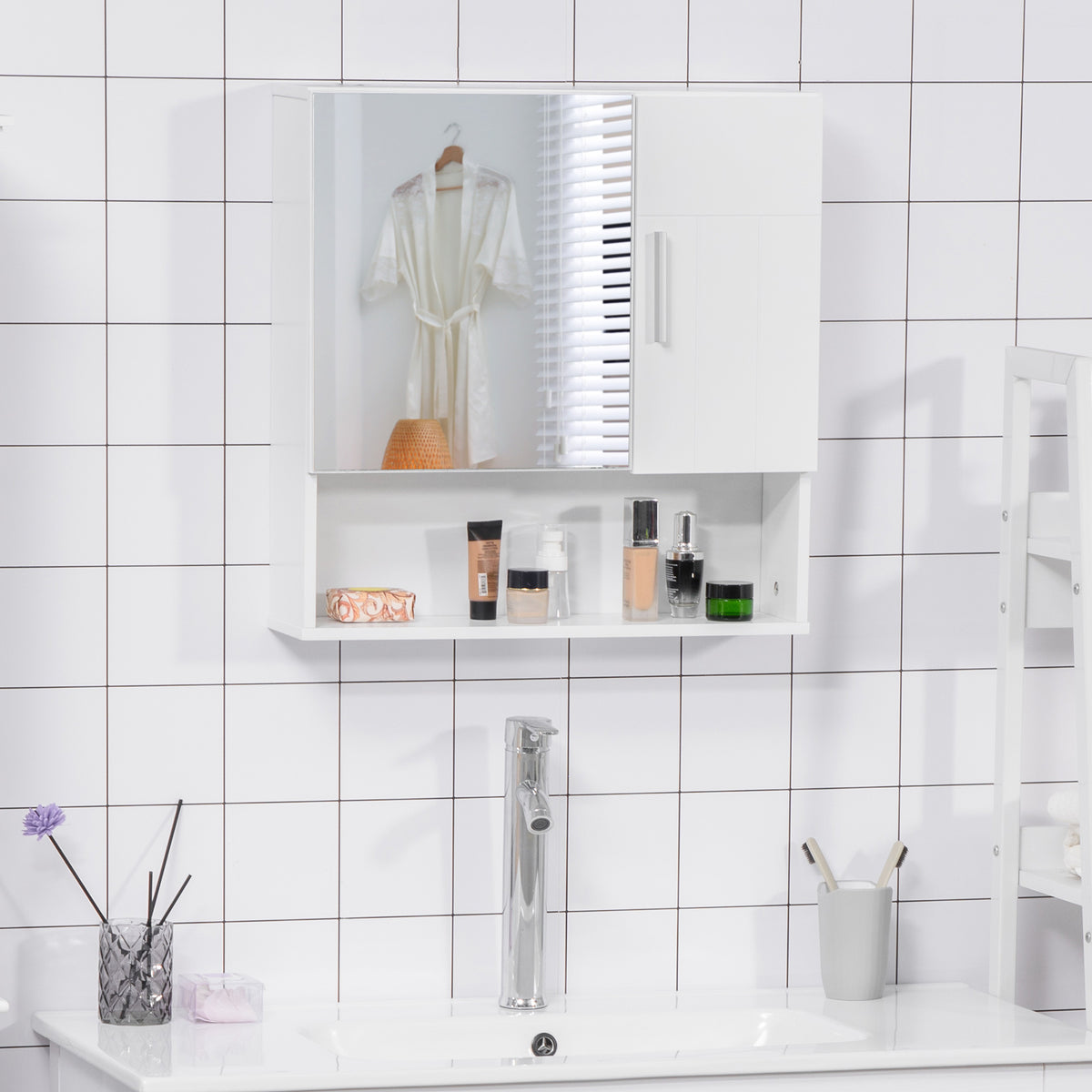 Armoire murale miroir de salle de bain avec portes et étagère réglable - dim. 54L x 15,2l x 55,3H cm blanc