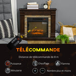 Cheminée électrique, cheminée décorative 1800W effet flamme, luminosité et température réglables, 80x21,6x67,8cm, marron