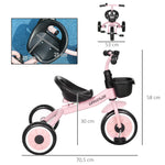 Tricycle enfants avec sonnette et panier selle réglable avec dossier - pour enfant de 2 à 5 ans rose