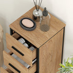 Meuble de salle de bain étroit avec 4 tiroirs et structure en acier, 30 x 30 x 82 cm, chêne