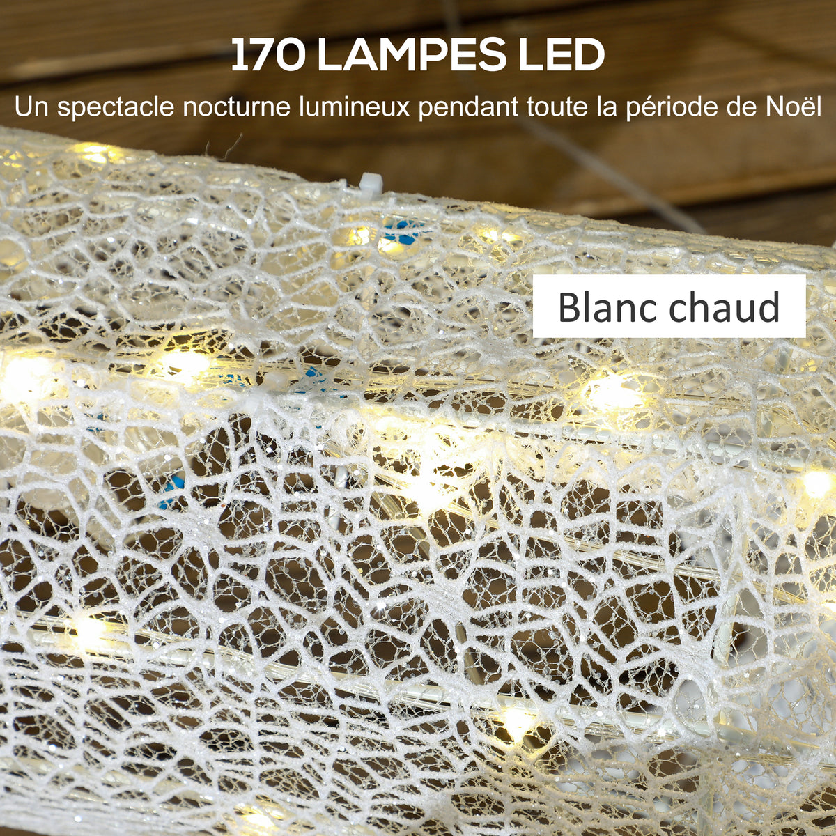 Renne et traîneau lumineux de Noël avec 170 LED blanc chaud, décoration de Noël pour intérieur et extérieur, 50x29x42cm