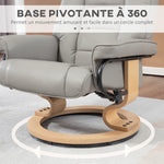 Poltrona relax reclinabile con poggiapiedi, girevole, struttura in legno, rivestimento sintetico grigio