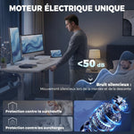Bureau Assis Debout Électrique 120 x 60 cm, Mémoire 3 Hauteurs, Sécurité Enfant et Anti-Collision, pour Travail, Blanc