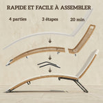 Bain de soleil en résine tressée transat de jardin design en S courbe naturelle structure robuste acier coussin crème