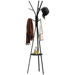 Porte-manteau trépied design contemporain branches étagère + 9 patères dim. 45L x 45l x 180H cm métal noir