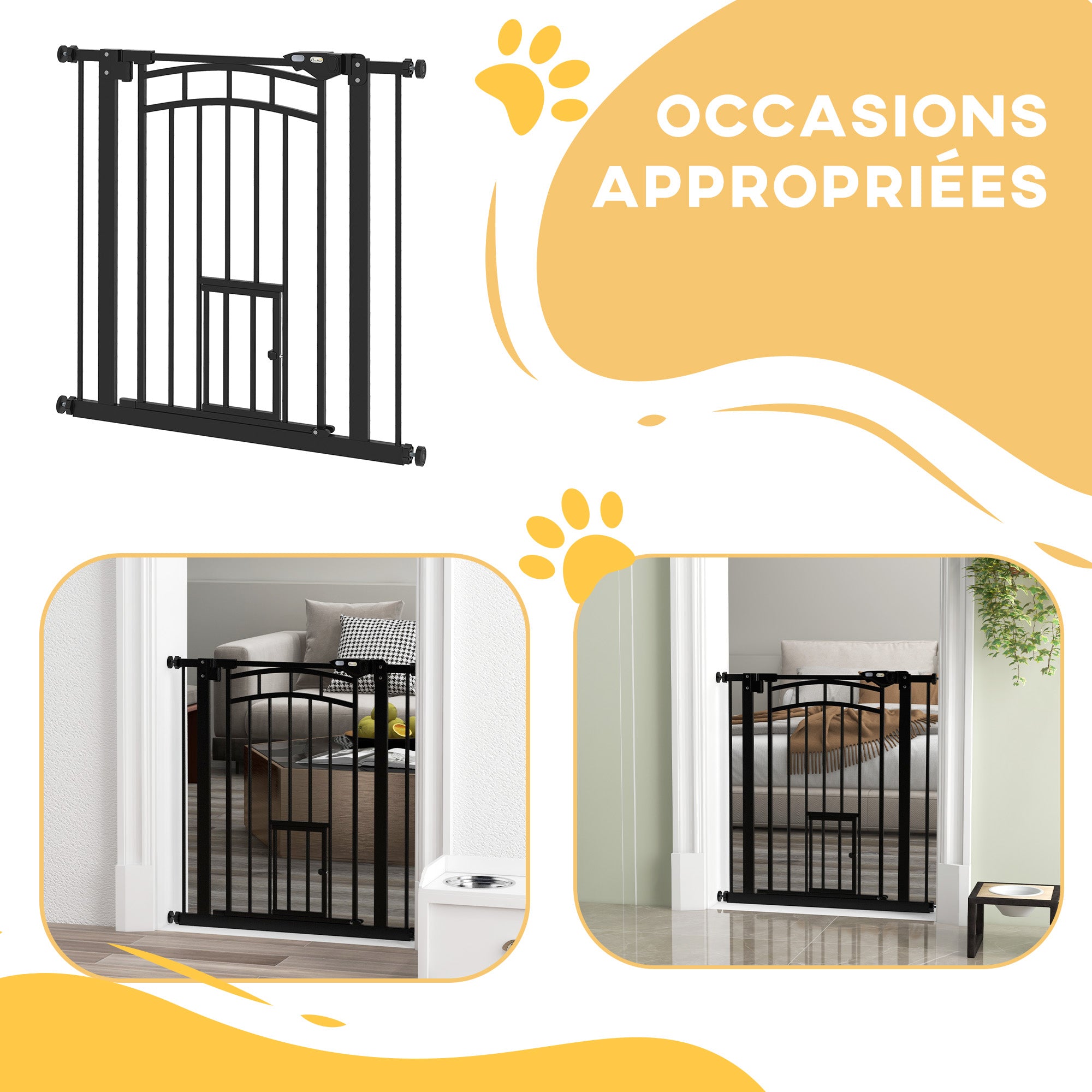 Cancelletto di sicurezza per cani, chiusura automatica senza fori, da 74 a 80 cm, in acciaio nero