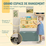 Bibliothèque pour enfants Multi-Rangement avec 3 niveaux d'étagères et un tiroir, 62,5L x 30l x 70H cm, gris et blanc