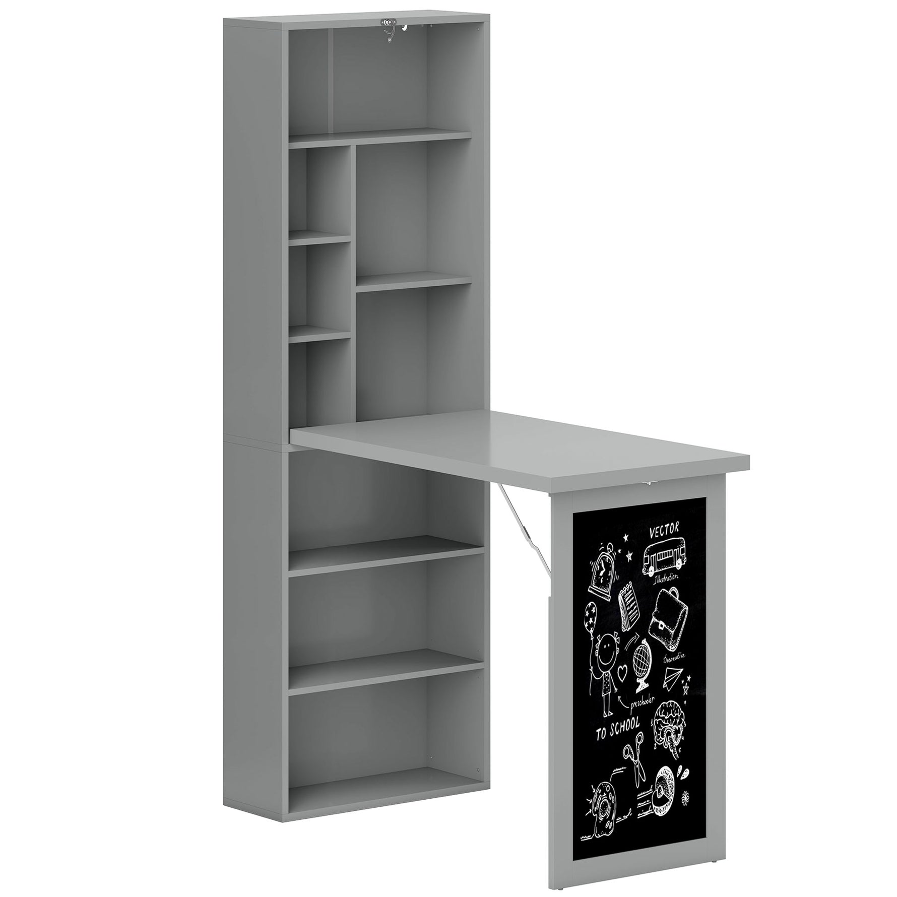 Bureau avec rangement pliable murale rabattable avec bibliothèque poste de travail tableau à craie et étagère réglable