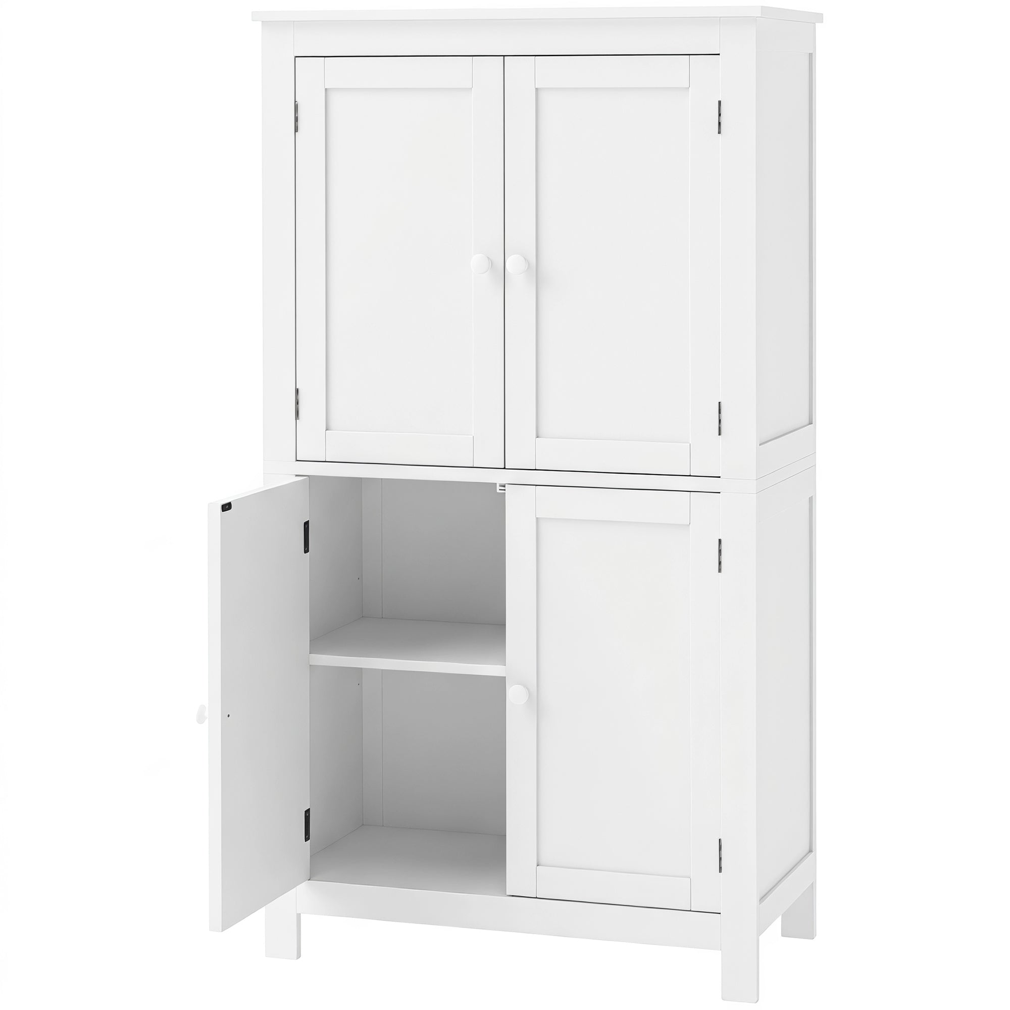 Meuble de salle de bain, meuble de rangement étroit avec 4 portes et étagères réglables, style moderne, blanc