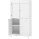 Meuble de salle de bain, meuble de rangement étroit avec 4 portes et étagères réglables, style moderne, blanc