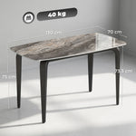 Table à manger rectangulaire pour 4 personnes, 130 x 70 x 75 cm, table de cuisine avec plateau en pierre frittée, marron