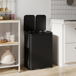 Poubelle de cuisine à double compartiment 2 x 30L avec pédale en acier inoxydable, couvercle à fermeture douce, noir