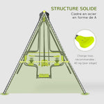 Balançoire 4 agrès portique avec balançoire - dim. 3,55L x 1,84l x 1,86H m métal époxy anticorrosion PE Gris