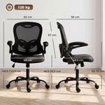 Chaise Bureau Ergonomique, Fauteuil de Bureau Maille, Accoudoirs Relevables, Hauteur Réglable, Fonction Bascule, Noir