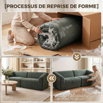 Canapé 3 places en chenille 225 cm, canapé salon rembourré moderne avec assise large, coussin à ressorts, vert foncé