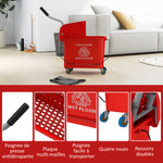 Chariot de nettoyage lavage seau de ménage 20 L avec essoreur et séparateur eau sale propre rouge 60L x 27l x 70,5H cm