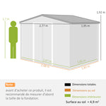 Abri de jardin 5,4 m² 2,77 x 1,95 x 1,92 m kit de fondation porte coulissante ventilations acier galvanisé, marron clair