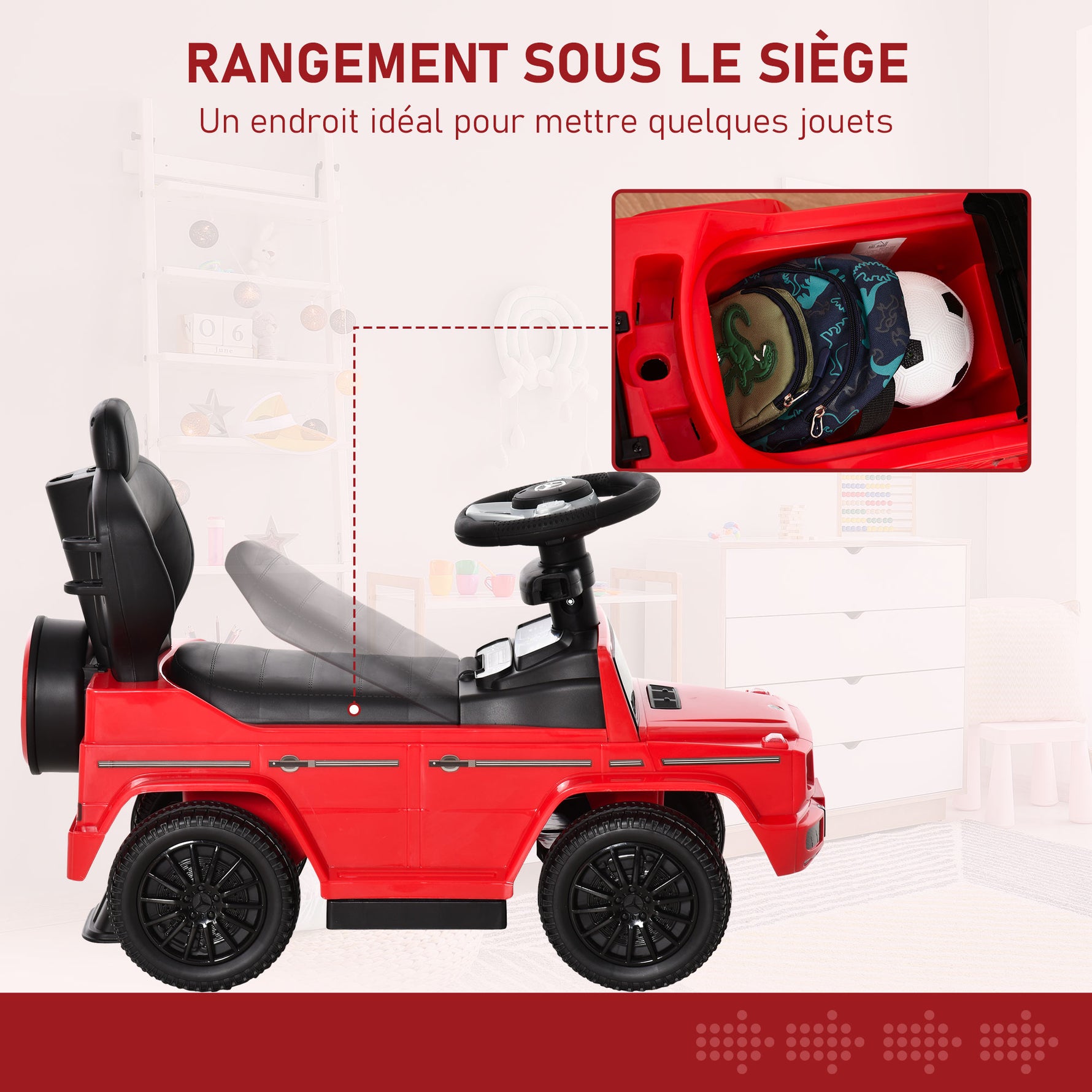 Porteur Enfants Voiture Enfant Multi-équipée 12-36 Mois klaxon Marche-Pieds, Garde-Corps et ombrelle Rouge