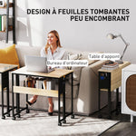 Bureau pliable sur roulettes 80 x 50 cm avec étagère et sac de rangement, chêne