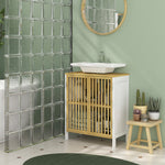 Meuble sous vasque 2 portes avec étagère réglable armoire de rangement pour lavabo 60 x 30 x 70 cm MDF et bambou