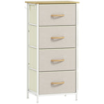 Commode 4 tiroirs en tissu, meuble de rangement avec 4 poches, 2 crochets, structure en acier, 45 x 30 x 94,5 cm, beige