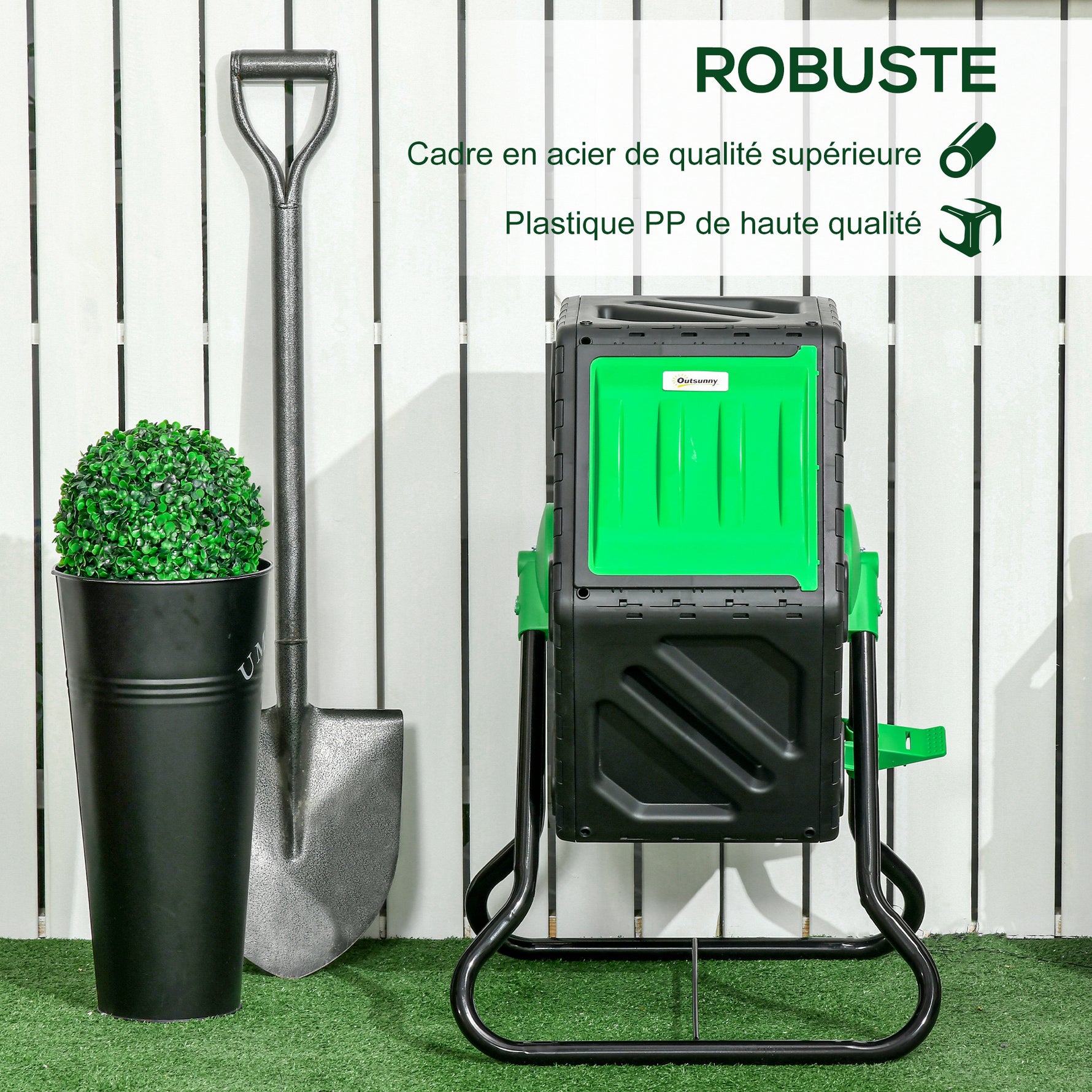 Composteur de jardin bac composteur pour jardin rotatif 360° en polypropylène 65 L 24 trous 60 x 49 x 77 cm noir