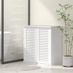 Meuble salle de bain avec panier à linge armoire salle de bain en bois portes persiennes 2 paniers 70 x 38 x 73 cm blanc