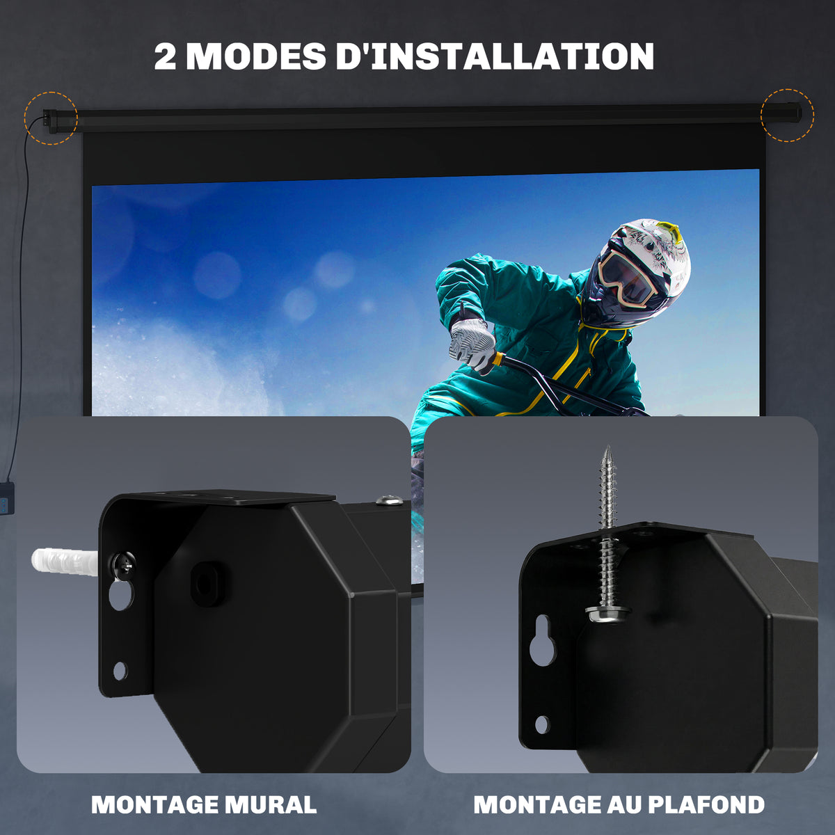 Pantalla de proyección motorizada de 120 pulgadas, 16:9 4K HD, montaje en pared o techo con mando a distancia, 297x8x183 cm