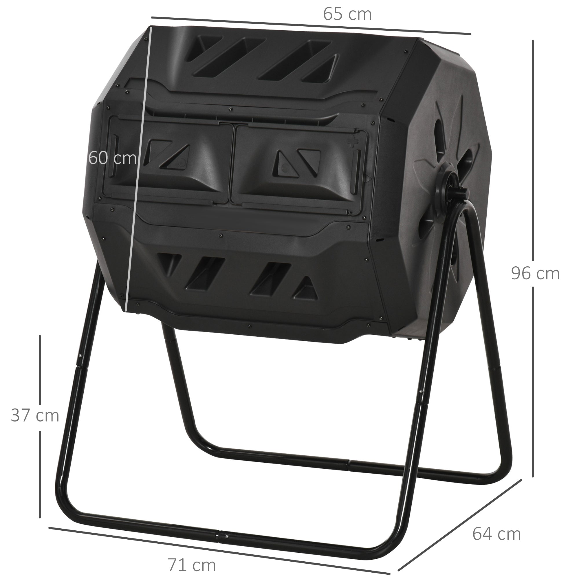 Composteur de Jardin - bac à Compost pour déchets - Rotatif 360° - Double Chambre 160 L - Acier PP Noir