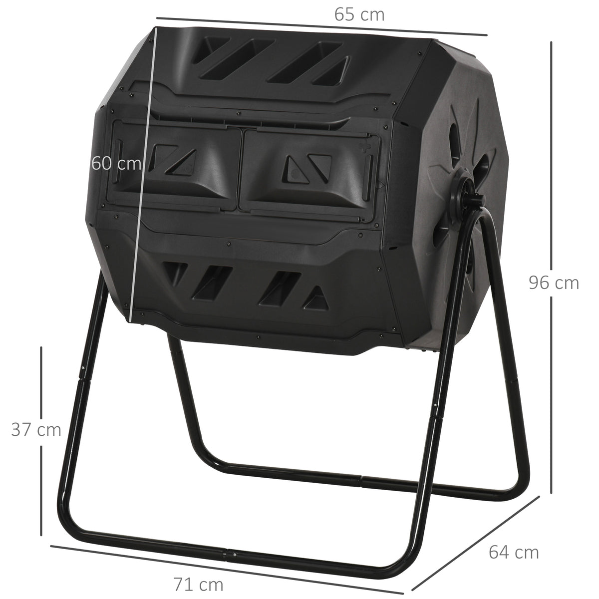 Composteur de Jardin - bac à Compost pour déchets - Rotatif 360° - Double Chambre 160 L - Acier PP Noir