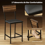 Conjunto de mesa de bar con 2 taburetes, mesa alta de cocina y 2 sillas de bar acolchadas de PU, nogal