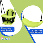 2-in-1 baby swing set with 5-point safety harness for indoor and outdoor use, green