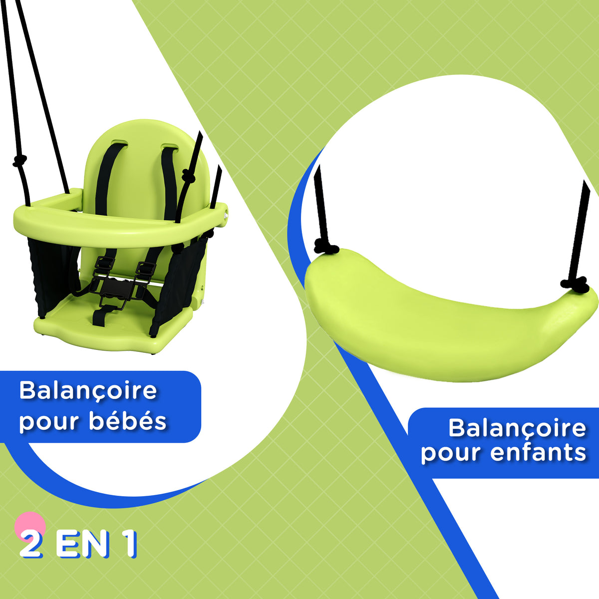 2-in-1 baby swing set with 5-point safety harness for indoor and outdoor use, green