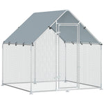 Enclos poulailler extérieur 4 m², parc grillagé - acier galvanisé Ø19mm - bâche Oxford 420D anti-UV 200x200x200cm argent
