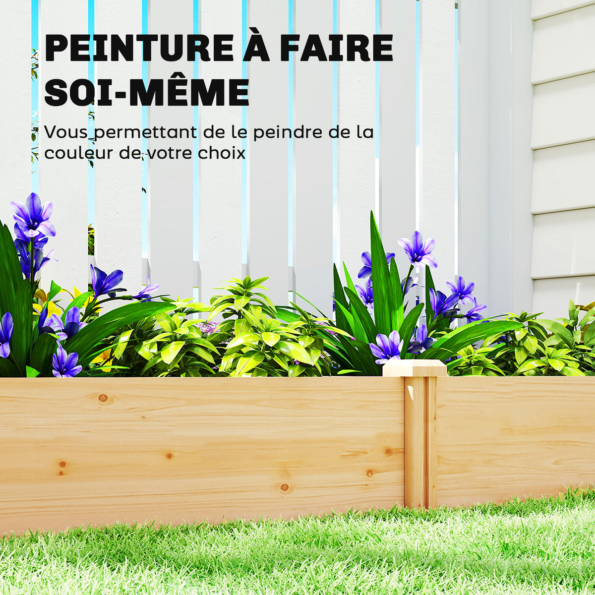 Carré Potager de jardin en Bois massif, Jardinière Surélevé avec séparateur, 235 x 121 x 26 cm, effet Bois Naturel