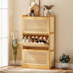 Meuble à chaussures 14 paires, armoire à chaussures 3 tiroirs rabattables, étagères réglables 69x29x119,8cm bois naturel