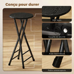 Lot de 2 Tabourets de Bar Pliables, Chaises de Bar Ronds avec Double Repose-Pieds, Cadre en Acier, Noir