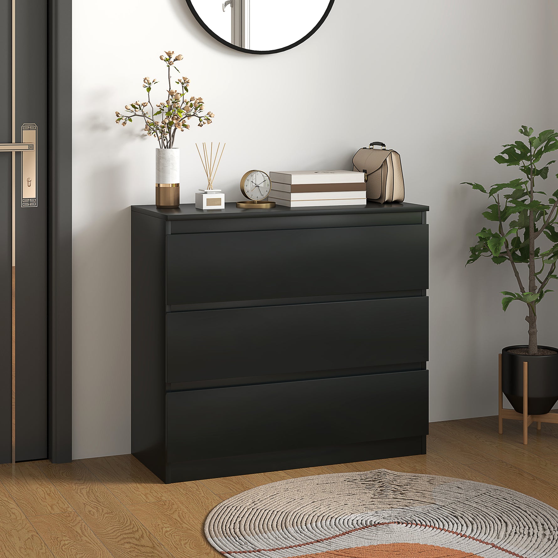 Commode 3 tiroirs, Meuble de rangement épuré pour chambre, intérieur, 80l x 39P x 73H cm