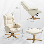 Fauteuil relax avec repose-pied fauteuil de relaxation pivotant 360° dossier inclinable charge 120 Kg crème