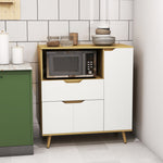 Meuble de rangement cuisine pour micro-ondes, 1 tiroir, 2 placards une étagère, 90 x 40 x 98,5 cm, bois et blanc