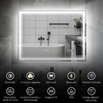 Miroir salle de bain LED bluetooth 60 x 80 cm interrupteur tactile lumière réglable 3 couleurs anti-buée mémoire argent