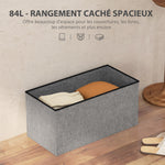 Banc de rangement pouf de rangement pliable bout de lit repose-pieds avec couvercle 76L x 38l x 38H cm gris clair