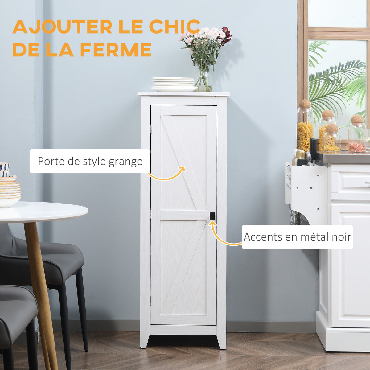 Armadietto da appoggio credenza cucina mobiletto multiuso per bagno salvaspazio stile classico con 2 ripiani regolabili - Altezza 120 cm in legno bianco