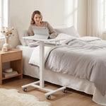 Bureau Assis-Debout Réglable en Hauteur, Bureau Mobile avec Plateau pour Clavier, Roulettes et Cadre en Acier, Blanc