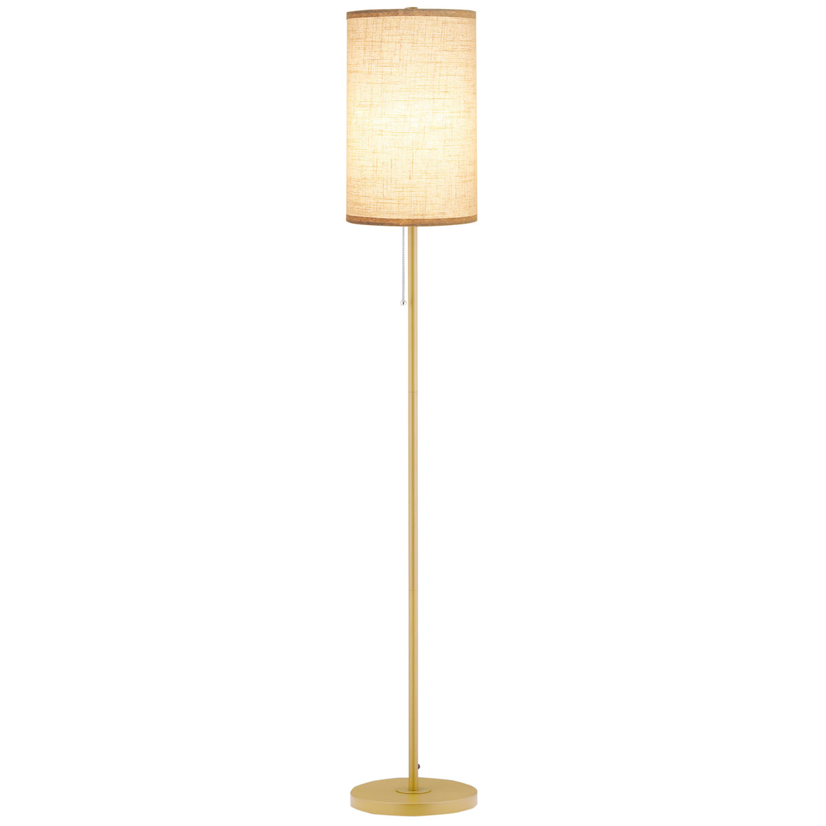 Lampadaire design 40 W max. piètement mât acier doré abat-jour lin crème dim. 25,5 x 25,5 x 157 cm doré et beige