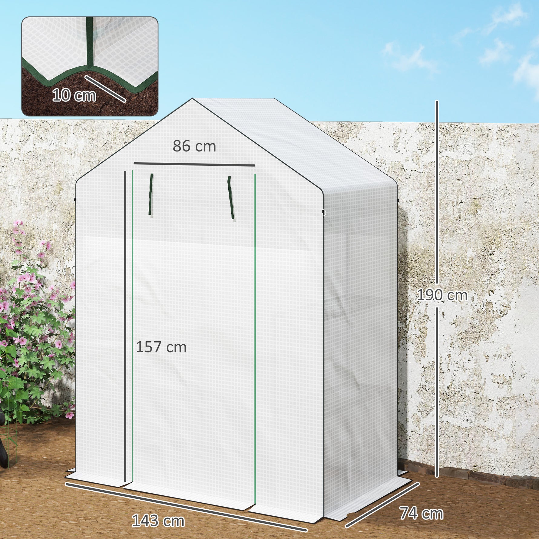 Serre de jardin avec 1 porte 1 fenêtre étagères 3 niveaux pour Légumes Plantes Fleurs Bâche PE 143 x 74 x 190 cm blanc