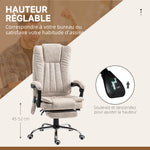 Fauteuil de bureau massant et chauffant avec hauteur réglable, dossier inclinable, repose-pied et télécommande, crème