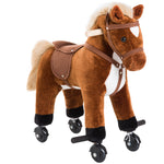 Jouet cheval pour enfant de +24 mois avec 4 roulettes, effet sonore, repose-pieds et guidon, 55x23x60 cm Marron